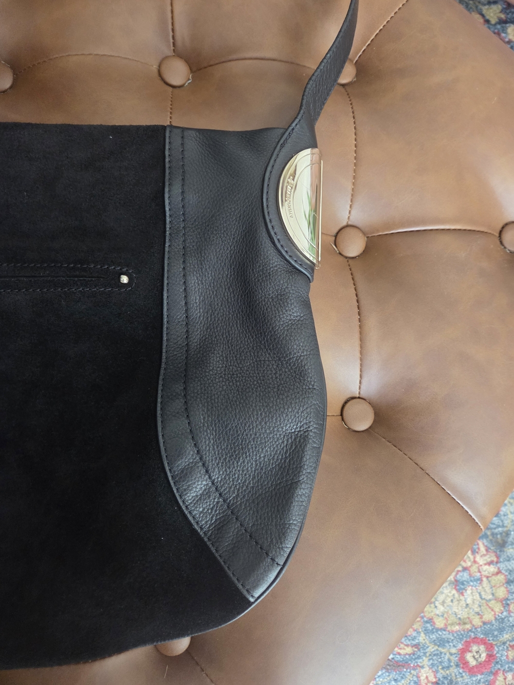 b. makowsky Black Suede & Leather Shoulder Bag with Gold Accents - Picture 13 of 14
